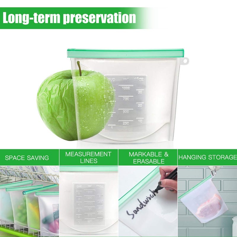 Cadrim ã€Upgradeã€‘Cadrim Reusable Extra Thick Silicone Food Storage Bags - 6 Packs Zipper Freezer Bags For Marinate Meats Sandwich, Snack, Cereal,Fruit Meal Prep, Leakproof, Dishwasher-Safe Lunch Storage Bags - Image 2